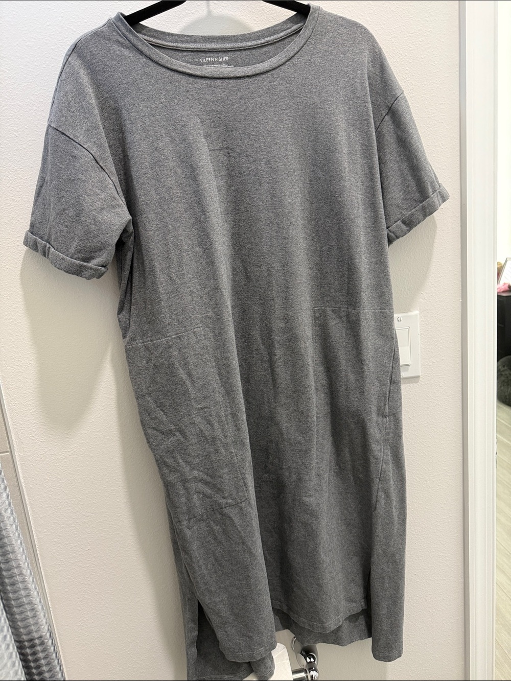 Eileen Fisher Gray Short-Sleeve Crewneck Maxi Dress